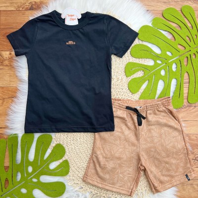Conj. Camiseta Big Waves e Bermuda - Preto e Marrom